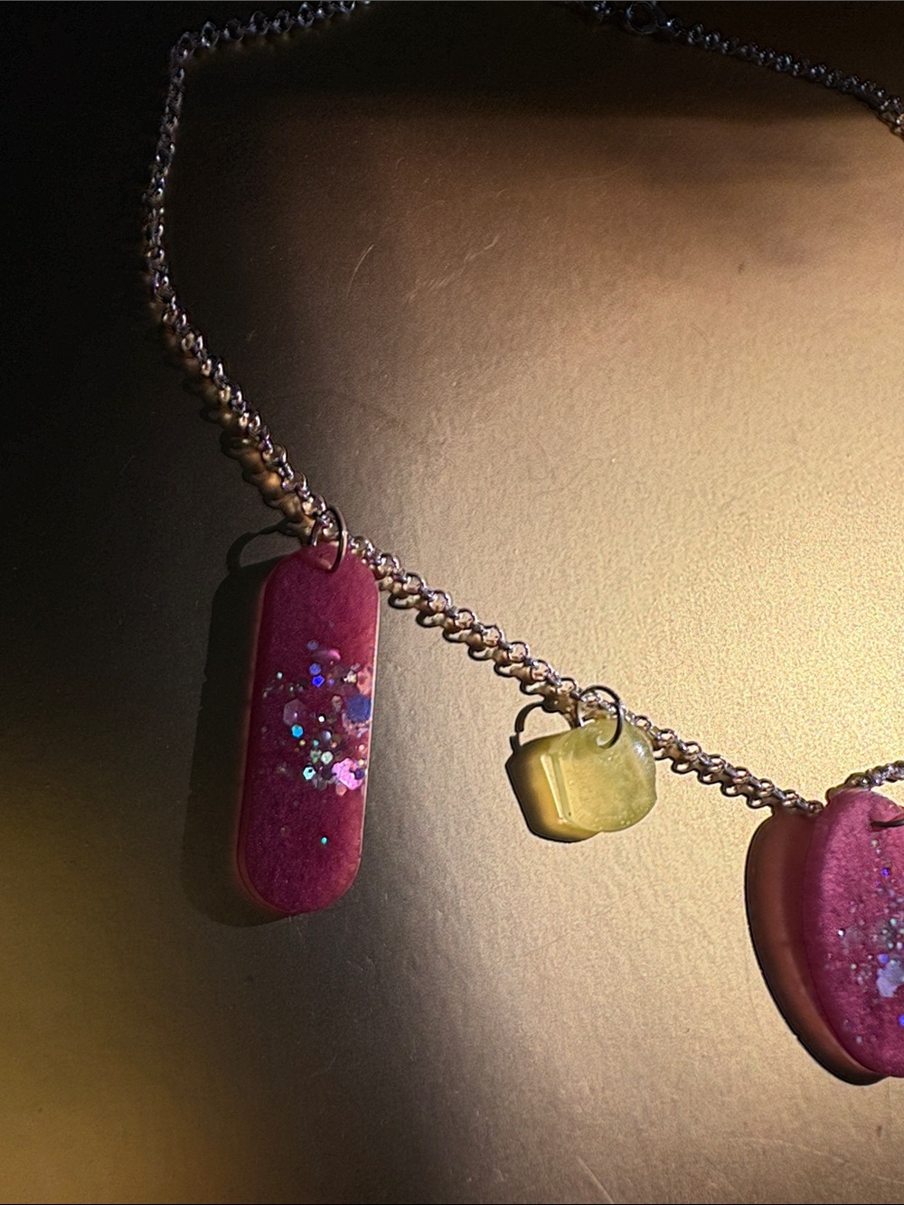 Emmy’s Creations Hand Crafted Pink and Yellow Resin Charm Necklace - Picture 2 of 4